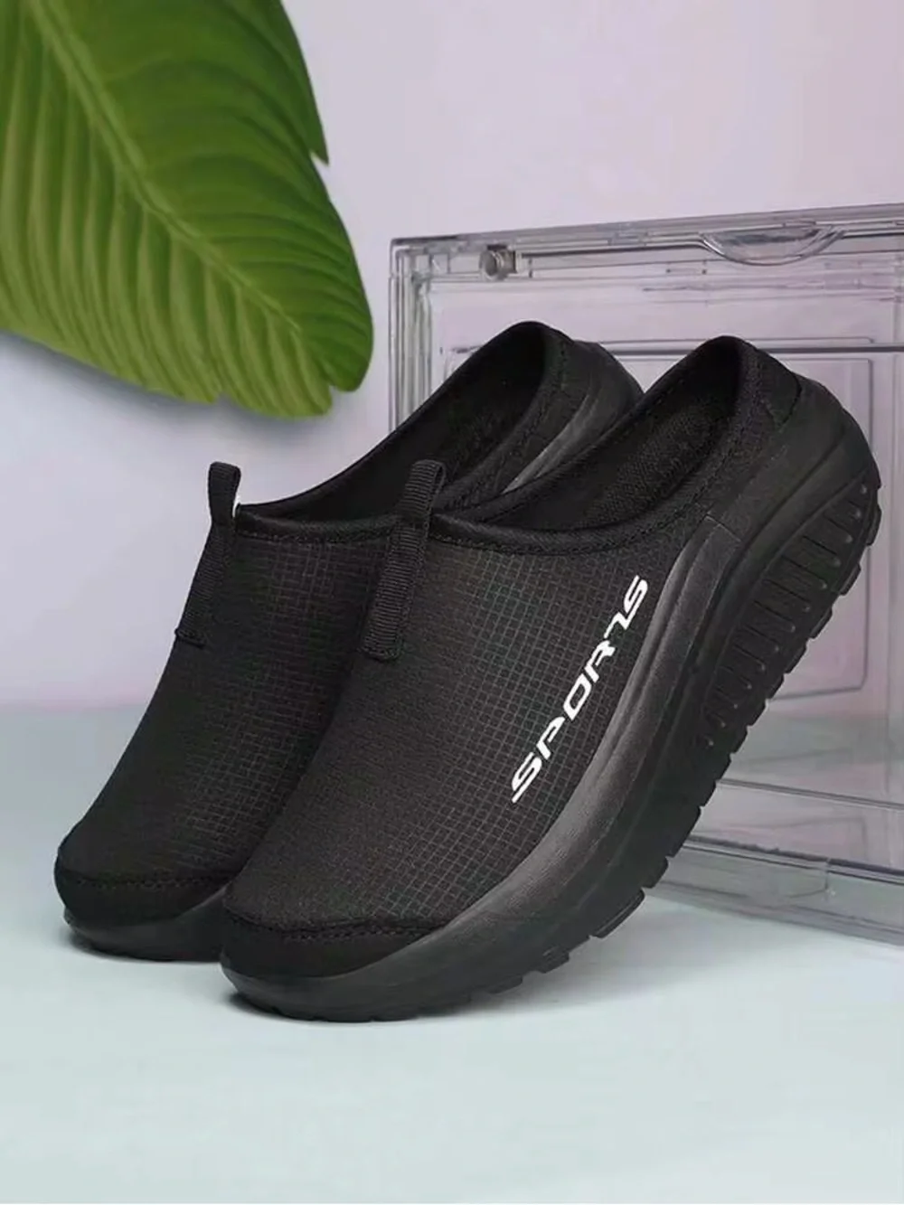 Mens Black Walking Slip On Shoes Sneakers Open Back Size 9 New